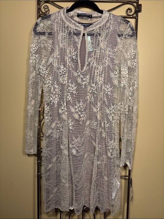 Rinascimento Dresses & Skirts - Rinascimento Two-Piece Beige & Taupe Lace Overlay Mini Dress
